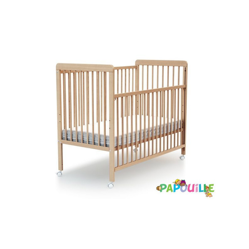 Lit à barreaux en bois réglable 3 hauteurs 60x120cm vernis - avec roulettes -