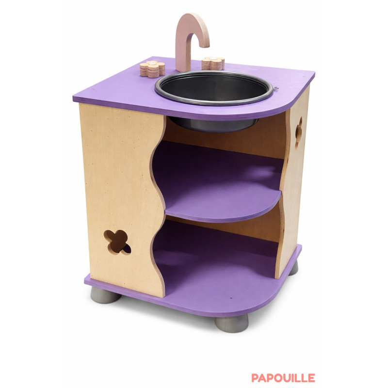 Bloc coin évier imitation avec meuble de rangement en bois