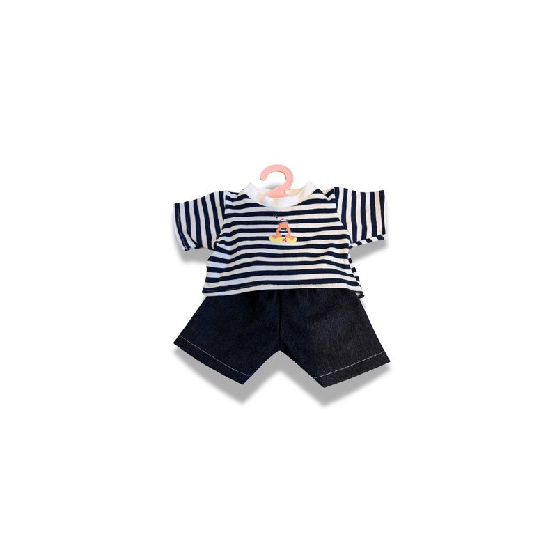 T-shirt marin et short en jeans pour poupon 40cm