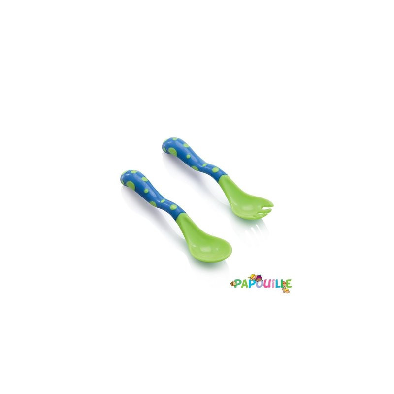 Lot de 1 fourchette - 1 cuillère d’apprentissage ergonomique