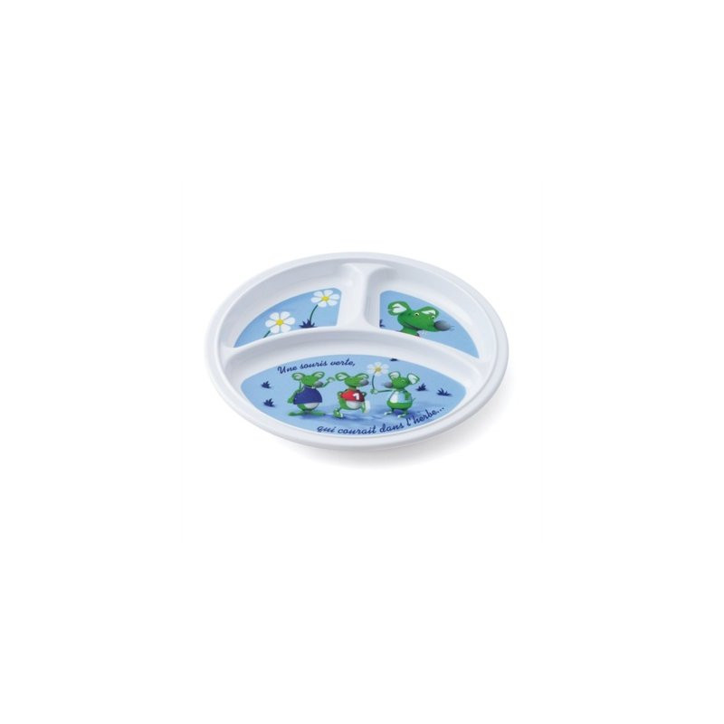 Assiette 3 compartiments mélamine souris 3d