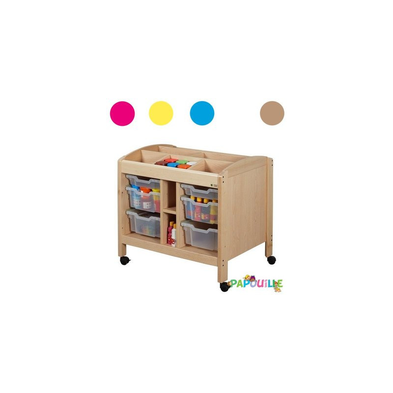 Meuble de rangement sur roulettes avec bacs naturel