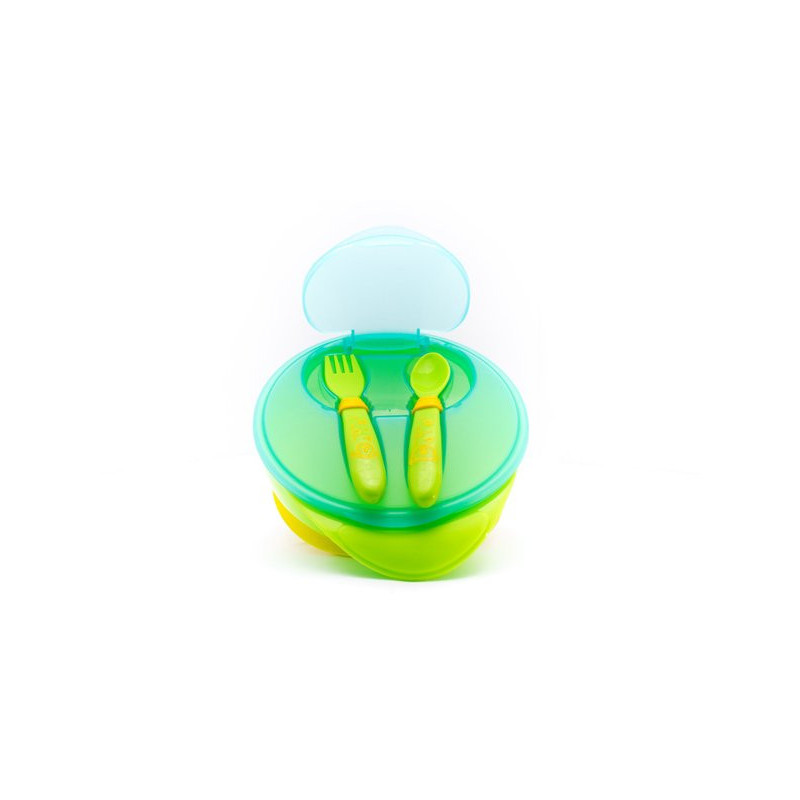 Assiette a ventouse + couvert vert
