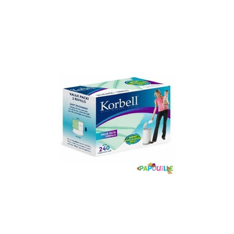 Lot de 3 recharges pour poubelle à couches 16l korbell