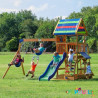 Aire de jeu en bois avec toboggan balançoire et plateforme