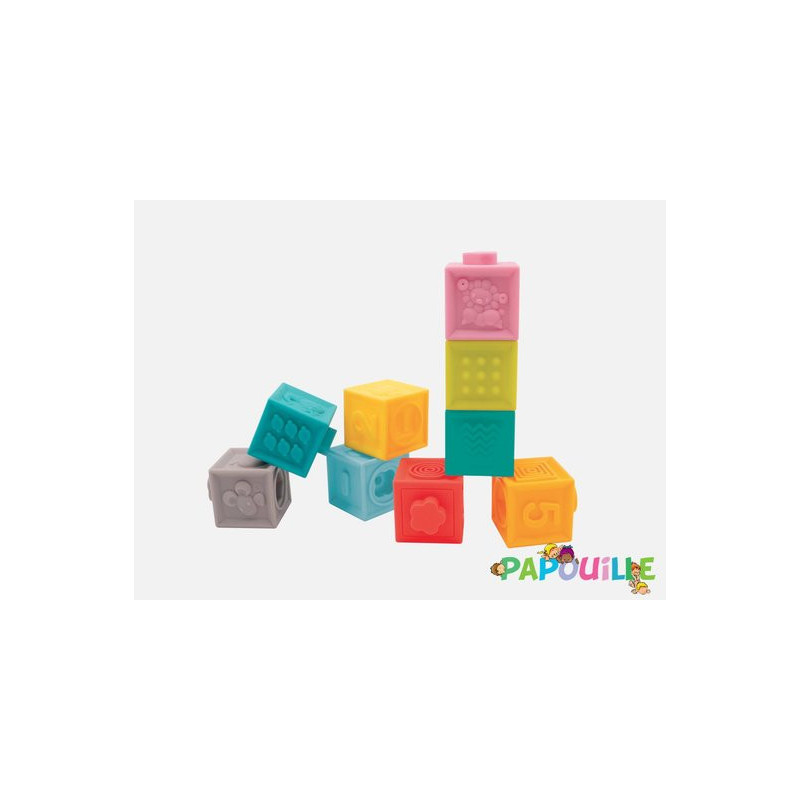 Cubes souples emboîtables texturés et colorés lot de 9