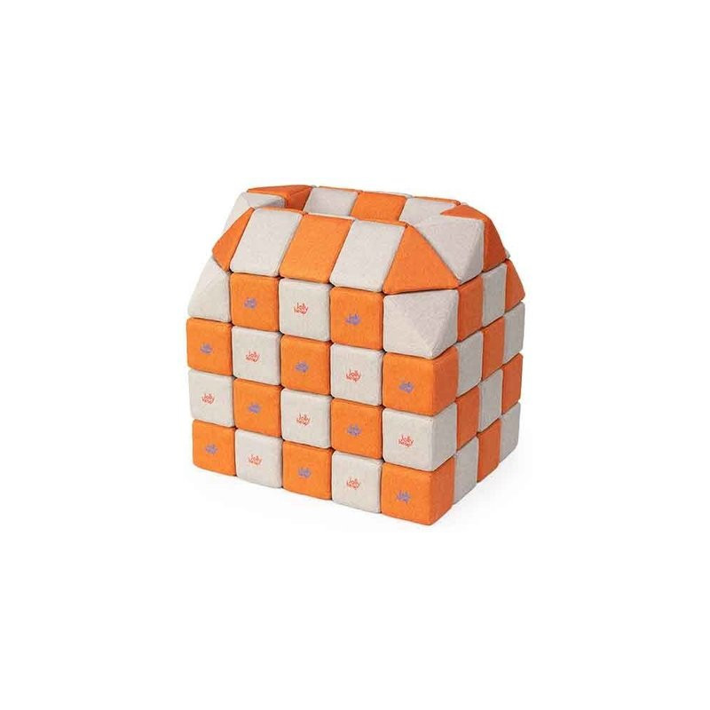 Cubes de constructions magnétiques de psychomotricité tissu 100 pièces bleu
