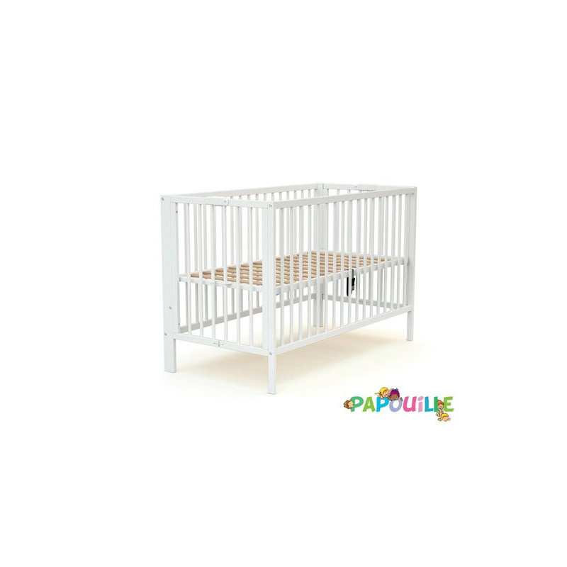 Lit bois pliant 60 x 120 réglable en hauteur blanc