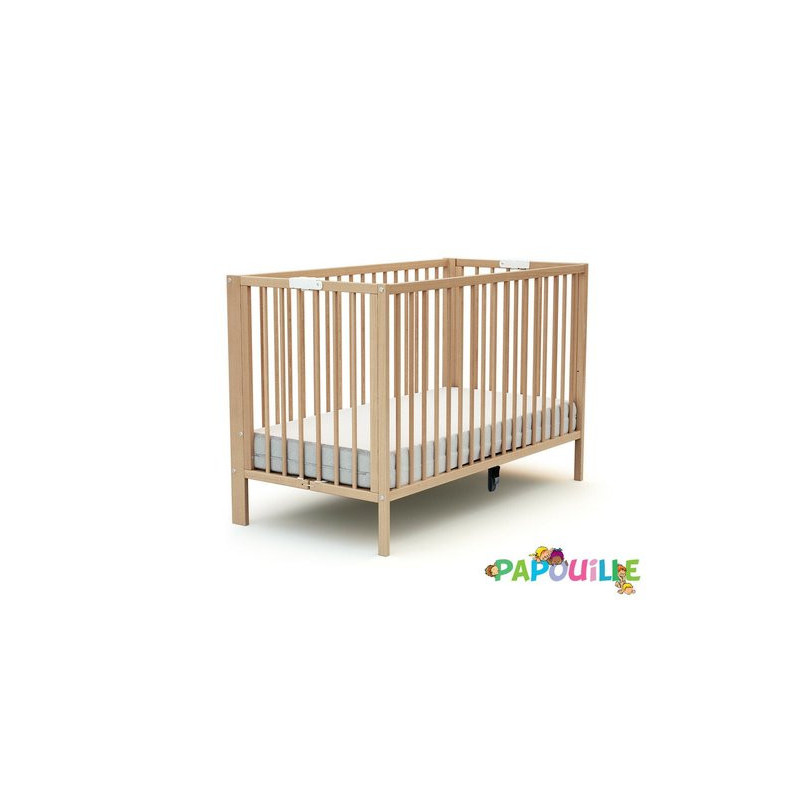 Lit bois pliant 60 x 120 réglable en hauteur vernis