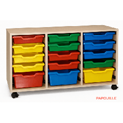 Meuble 3 colonnes avec 12 petits bacs et 3 grands bacs de rangements