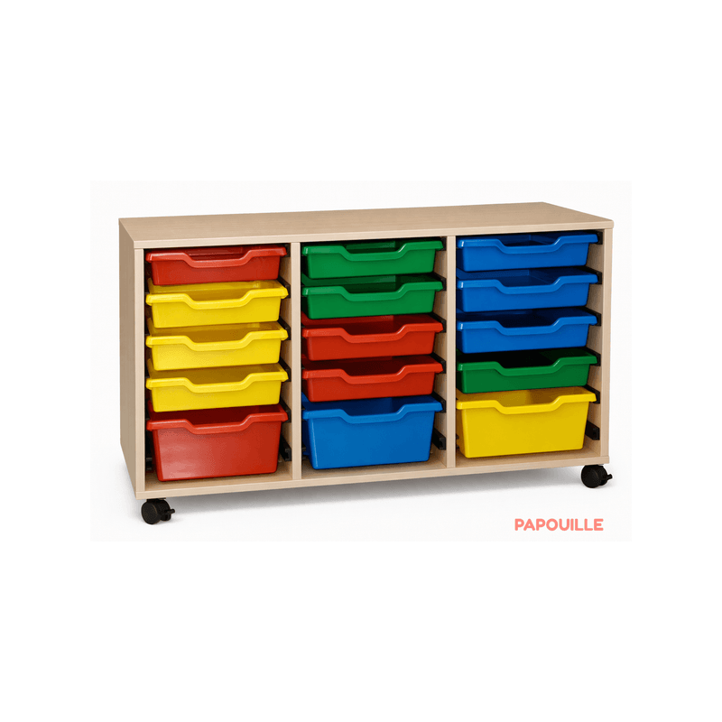 Meuble 3 colonnes avec 12 petits bacs et 3 grands bacs de rangements
