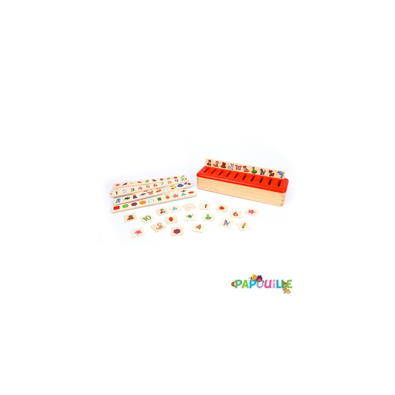 Carte d'apprentissage avec boîte de tri montessori en bois