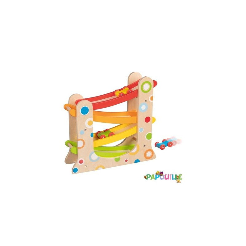 Circuit descente avec 3 voitures en bois