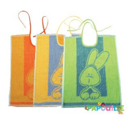 Lot de 6 bavoirs à lacets 30 x 40 cm coloris assortis lapin