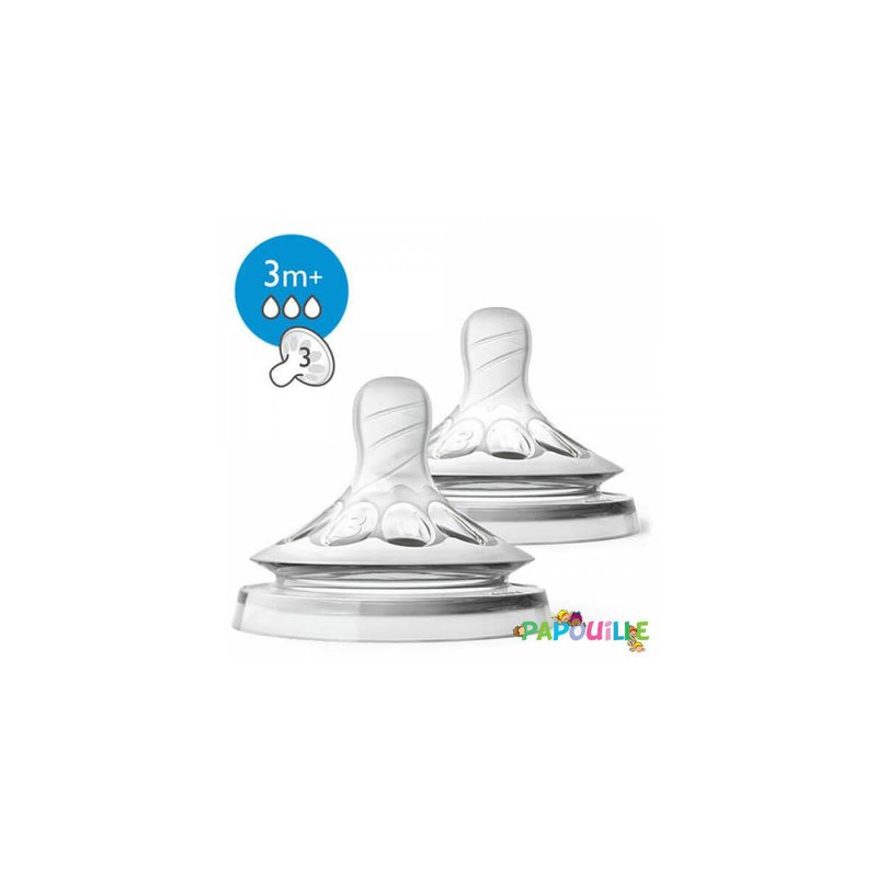 Lot de 2 tétines 3m+ 3 trous débit moyen avent natural