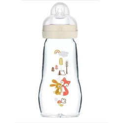 Biberon Verre MAM 260ml 0 à 6 mois Tétine Débit 2 aqua