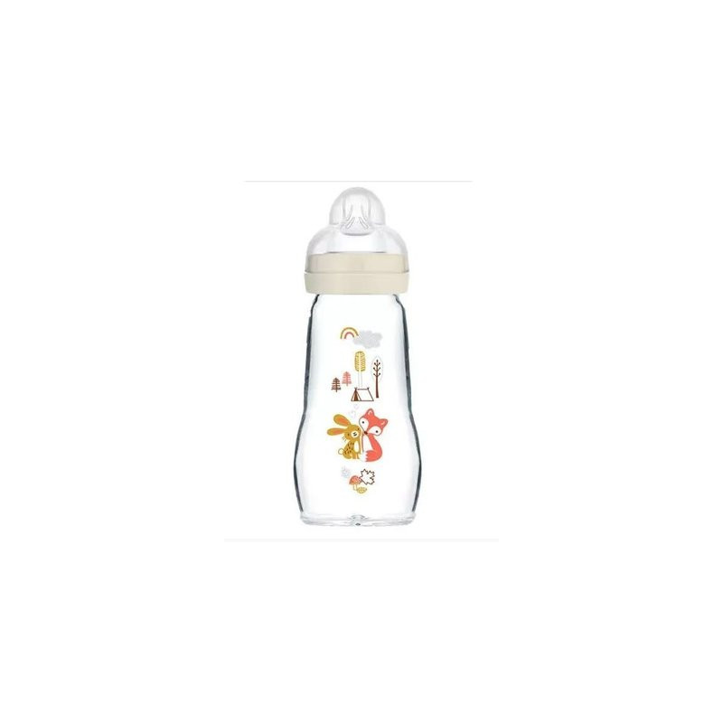 Biberon Verre MAM 260ml 0 à 6 mois Tétine Débit 2 aqua