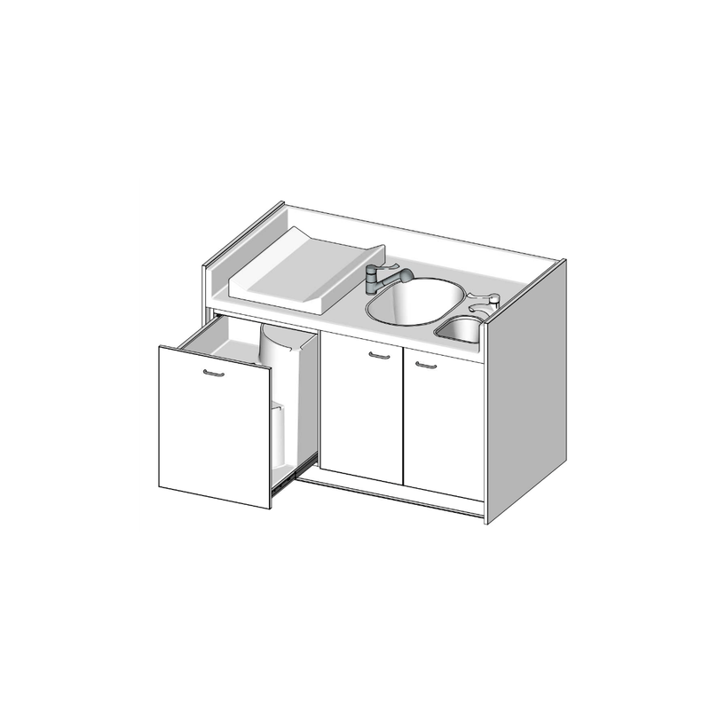 Meuble a langer avec baignoire et lave mains