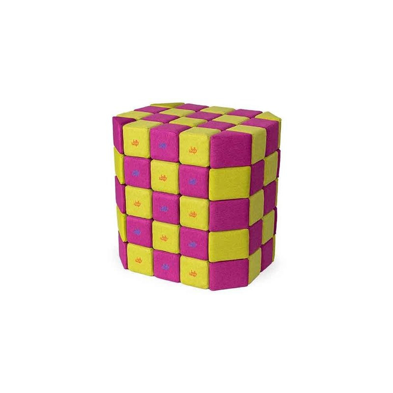 Cubes de constructions basic magnétiques de psychomotricité tissu 100 pièces turquoise et blanc