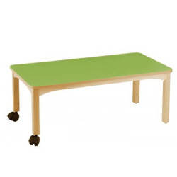 Table en bois à roulettes 120x60cm h.36cm t00 naturel