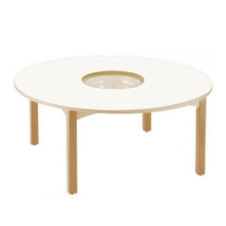 Table en bois a bac central t2 h53 vernis