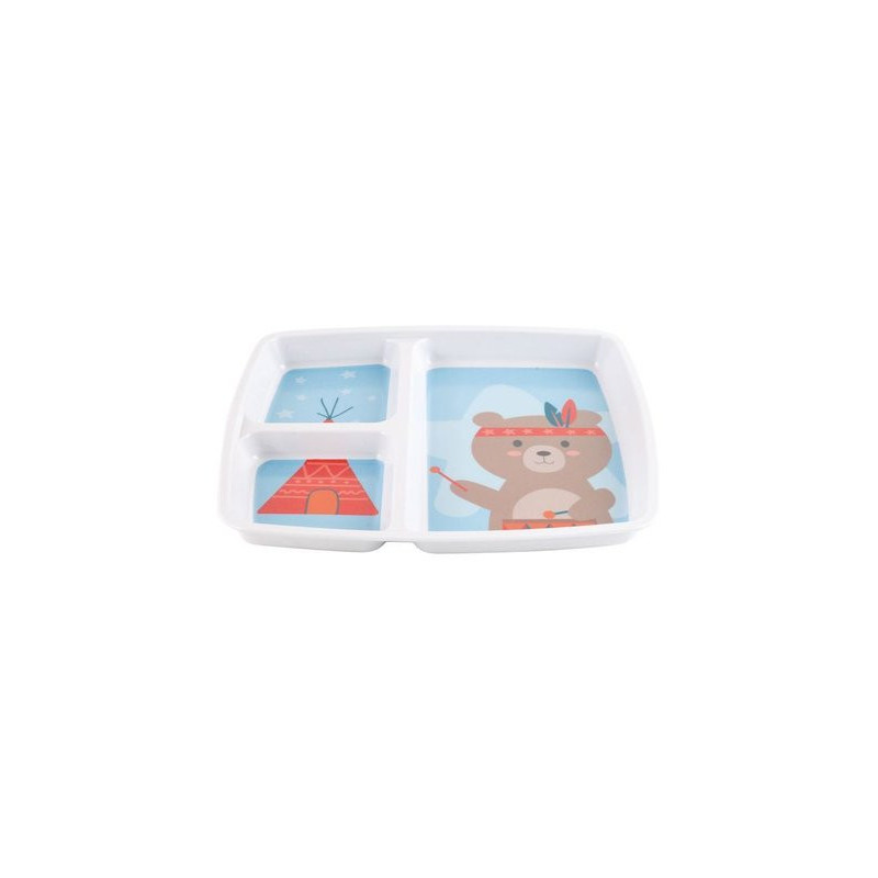 Plateau bébé 3 compartiments en mélamine ourson