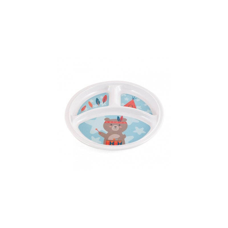 Assiette ronde 3 compartiments en mélamine ourson