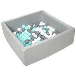 Piscine à balles carré pour bébé avec 150 balles 90x90cm gris clair balles gris et noir