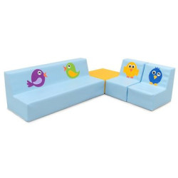 Ensemble canapé, fauteuils et table en mousse avec dessin poissons vert
