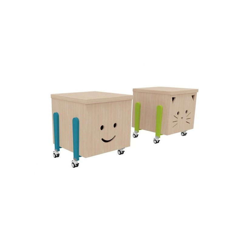 Coffre à jouets mobile sur roulettes rigolo