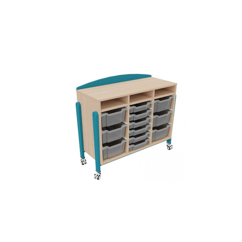 Meuble mobile a roulettes 12 bacs tiroirs vernis