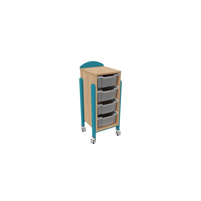 Meuble mobile a roulettes 4 bacs tiroir vernis