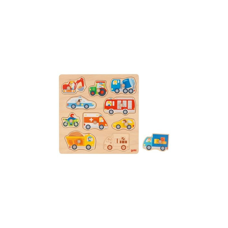 Puzzle à encastrer en bois avec bouton véhicule