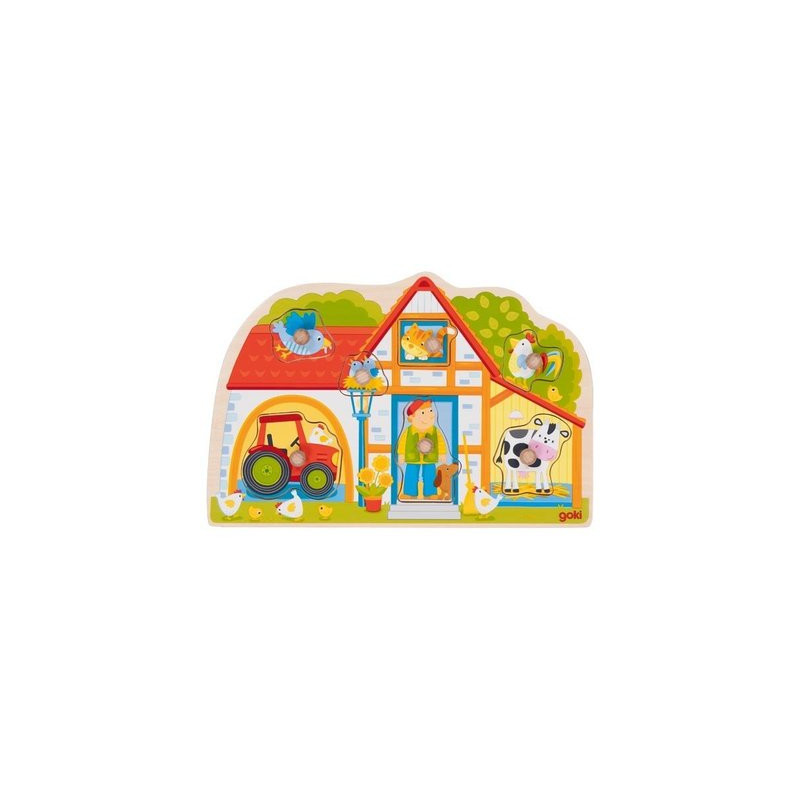Puzzle à encastrer en bois avec bouton ferme