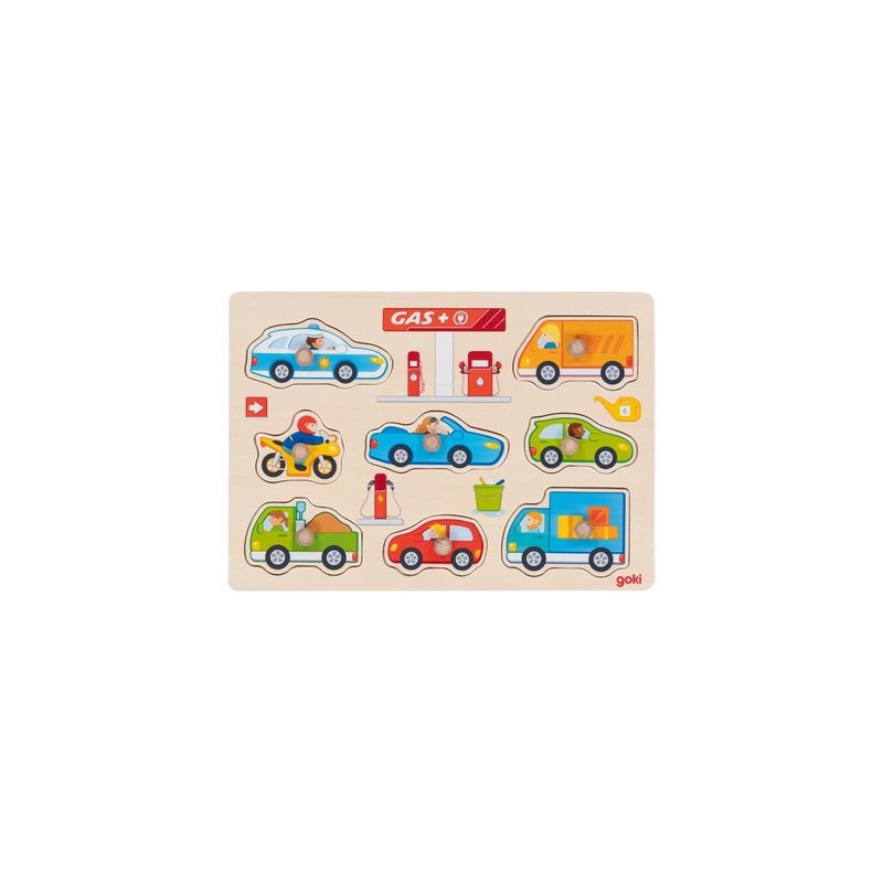 Puzzle à encastrer en bois avec bouton station de service