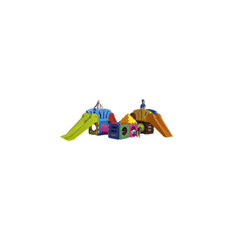 Aire de jeux cubique avec 2 grands toboggans