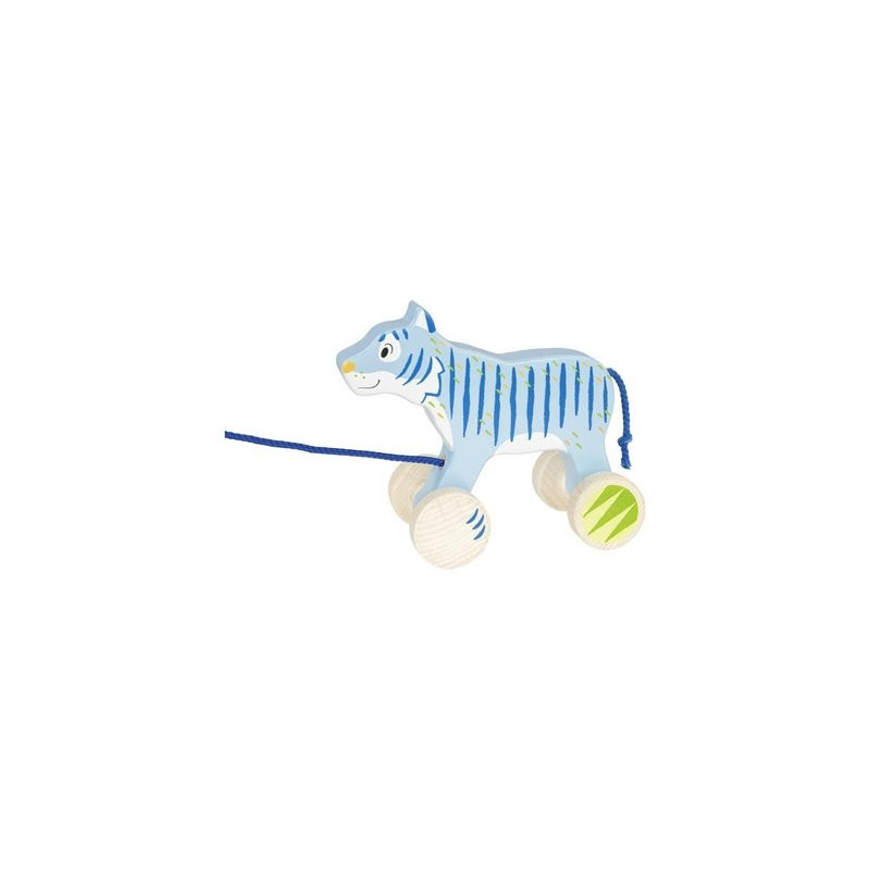 Animal à tirer en bois Le tigre bleu
