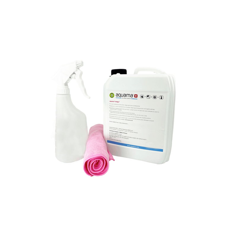 Pack découverte 1 bidon de 5 litres aquama indigo 1000ppm + Offert : 1 pulvérisateur 600 ml + 1 microfibre + 1 robinet doseur + 