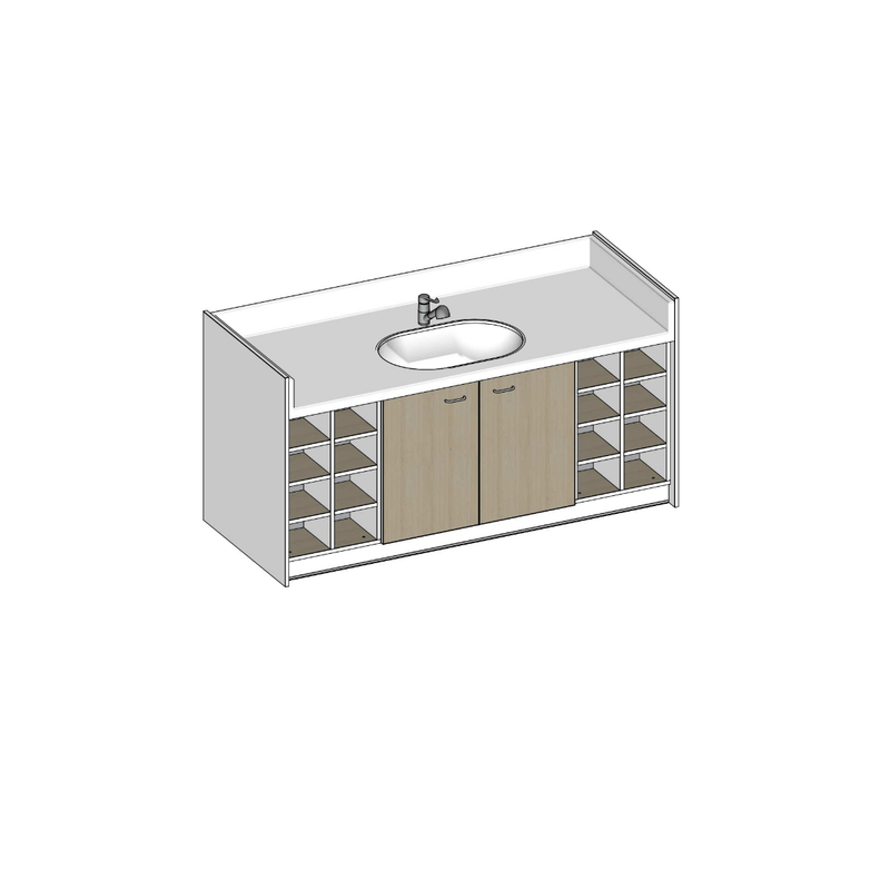 Table à langer sur mesure - 2000 (L) x 850 (Pf)mm + Un robinet douchette à équilibrage de pression DELABIE 2211LEP
