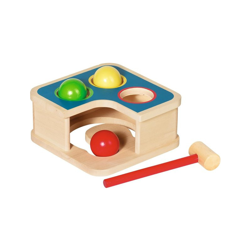 Jeu de maillet et toboggan à boules en bois