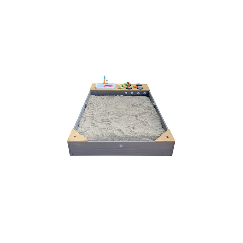 Bac à sable avec banc et jeux de cuisine
