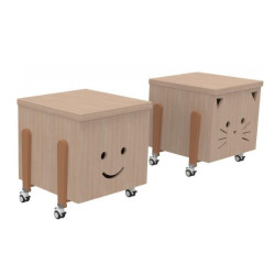 Coffre à jouets mobile sur roulettes rigolo