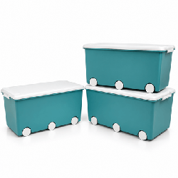 Lot de 3 coffres de rangement 42L  - 58 x 36 x 31 cm - Playbox Vert